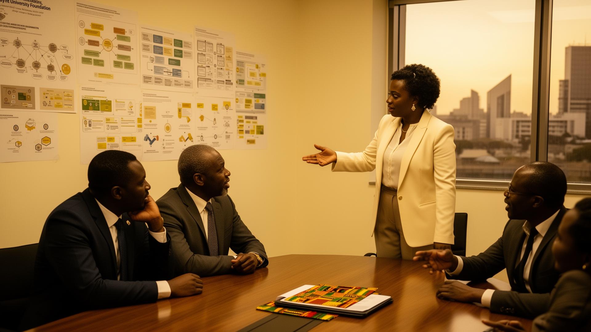 Black leaders convening in an institutional boardroom